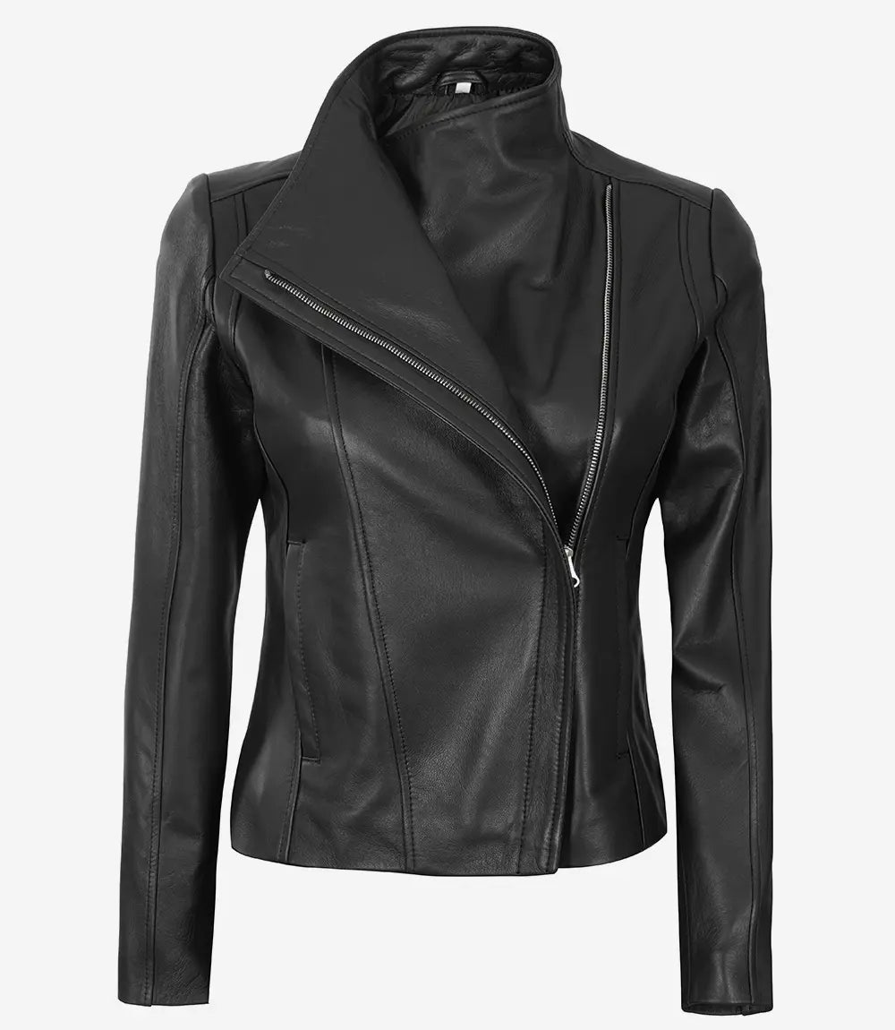 Veste Cafe Racer en cuir noir à fermeture à rabat Arezzo