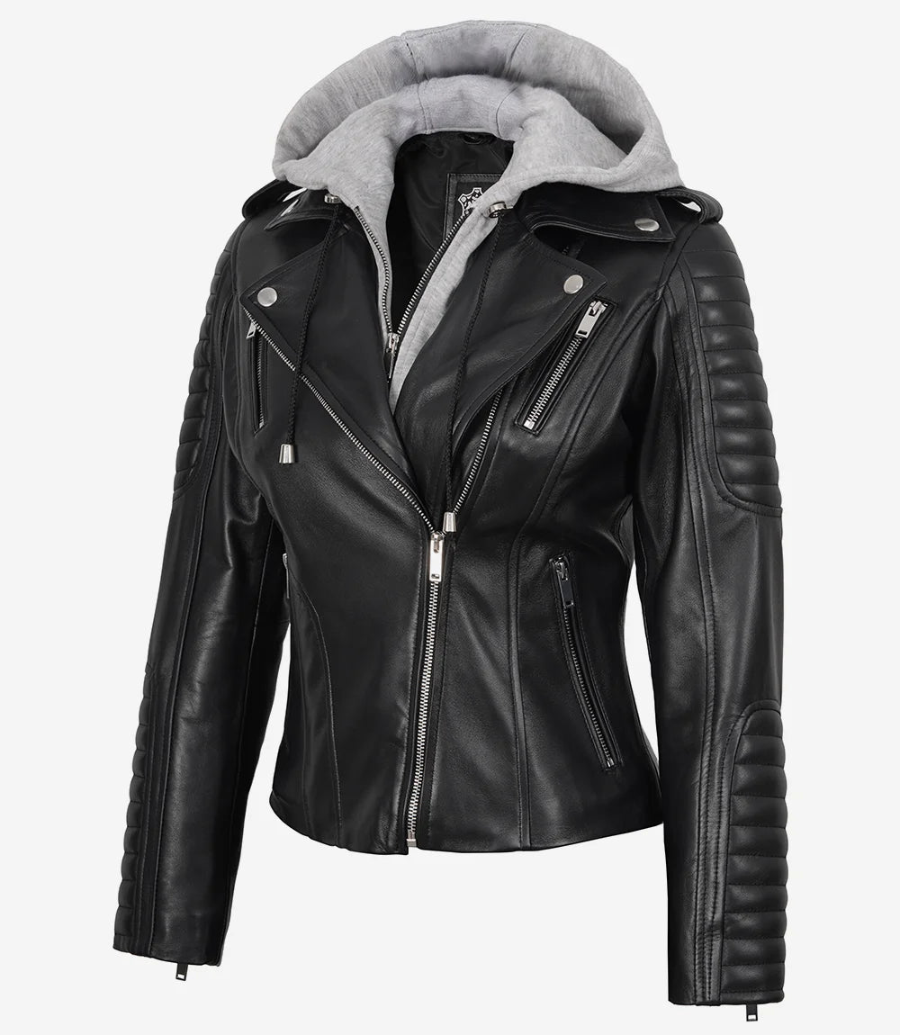 Veste en cuir véritable noir pour femme
