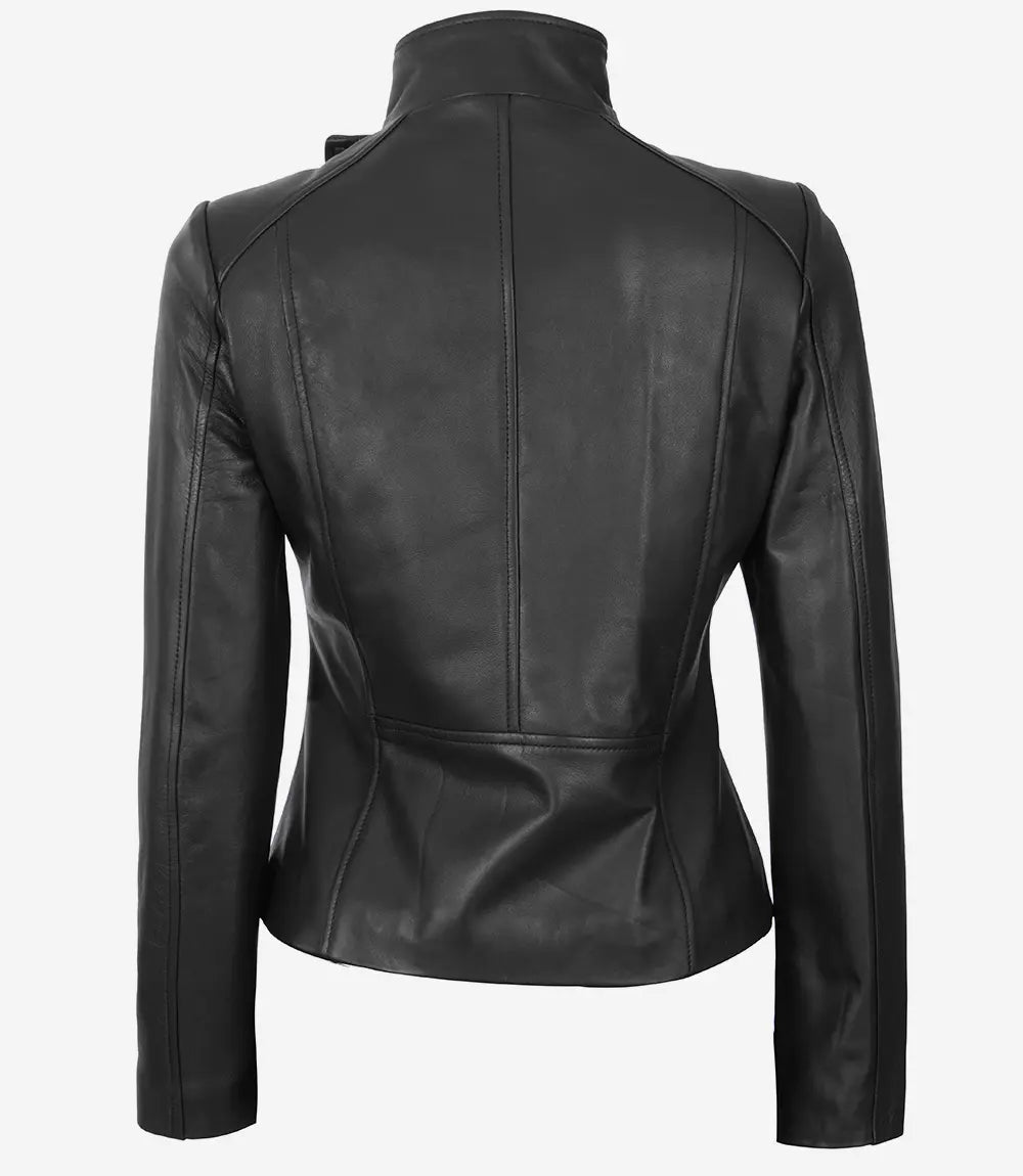 Veste Cafe Racer en cuir noir à fermeture à rabat Arezzo