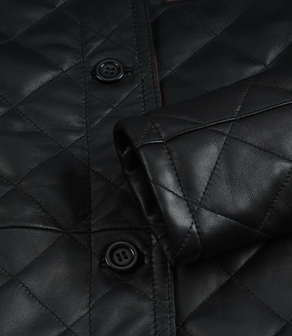 Femmes Noir Cuir Veste avec Brun Garniture