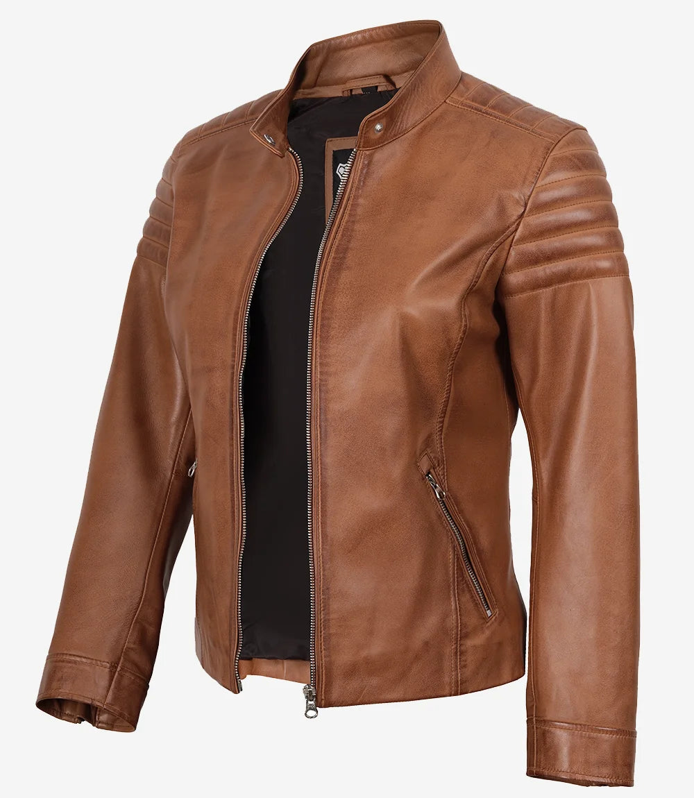 Veste en cuir beige pour femme