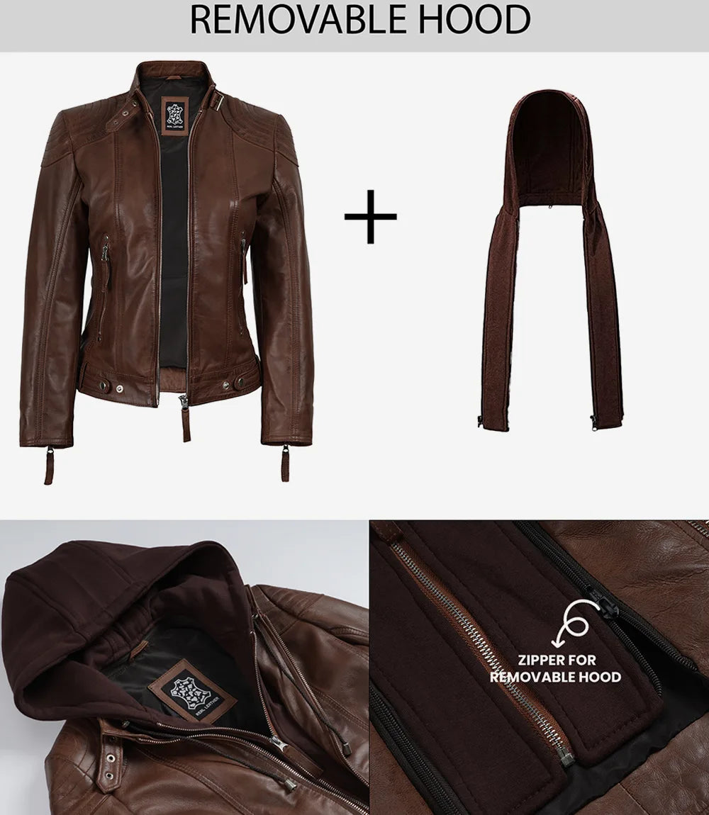 Femmes Cognac Véritable Cuir Veste